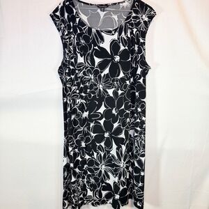 GEORGE Women's Dress Black White XL (16-18) Floral Print Cap Sleeve